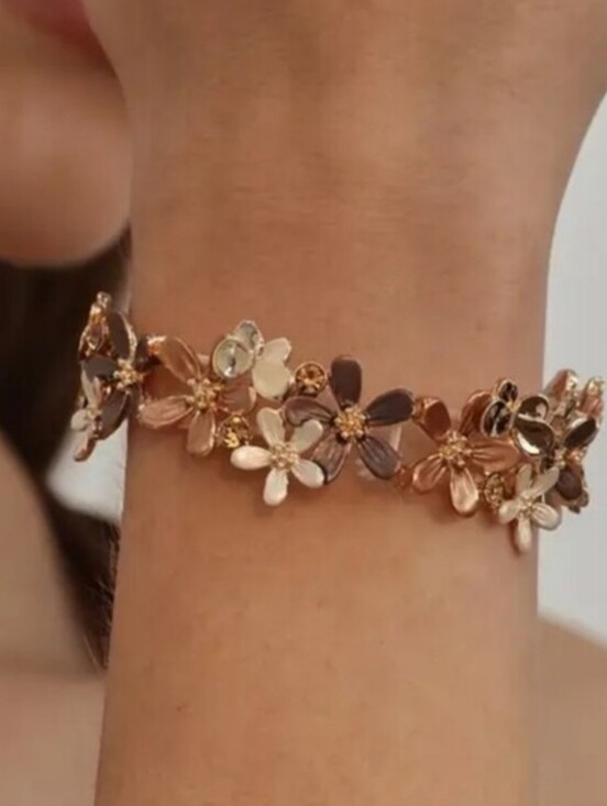 Source Unknown Jewelry - 🆕️ NEUTRAL FLORAL STRETCH BRACELET - BROWN EARTHTONES